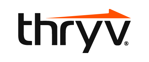 Thryv logo with a black lowercase wordmark and orange roofline accent.