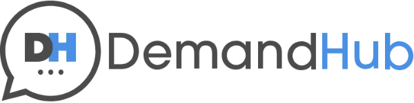 DemandHub logo with a DH speech-bubble icon and black-and-blue wordmark.