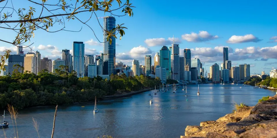 Brisbane city skyline above the river