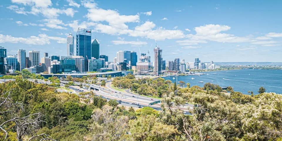 Perth city skyline and the Swan River