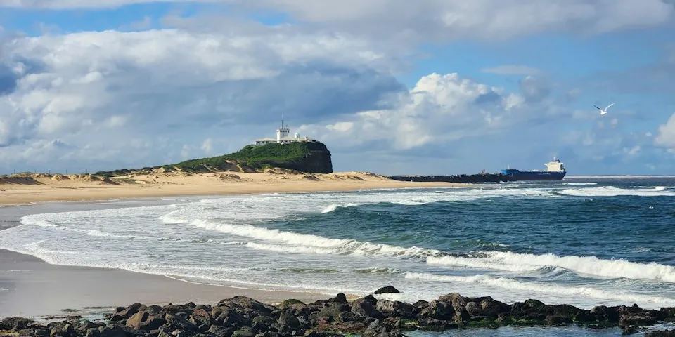 Nobbys Beach and lighthouse in Newcastle