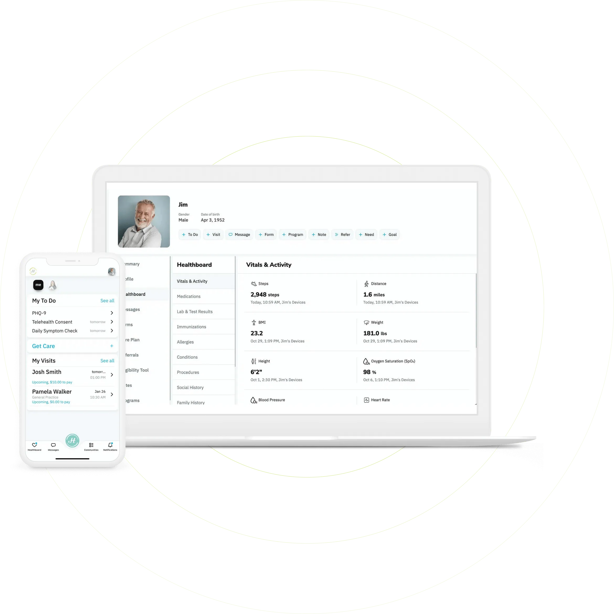 An iPhone and iPad screens showing the UI of the Healthfully app.