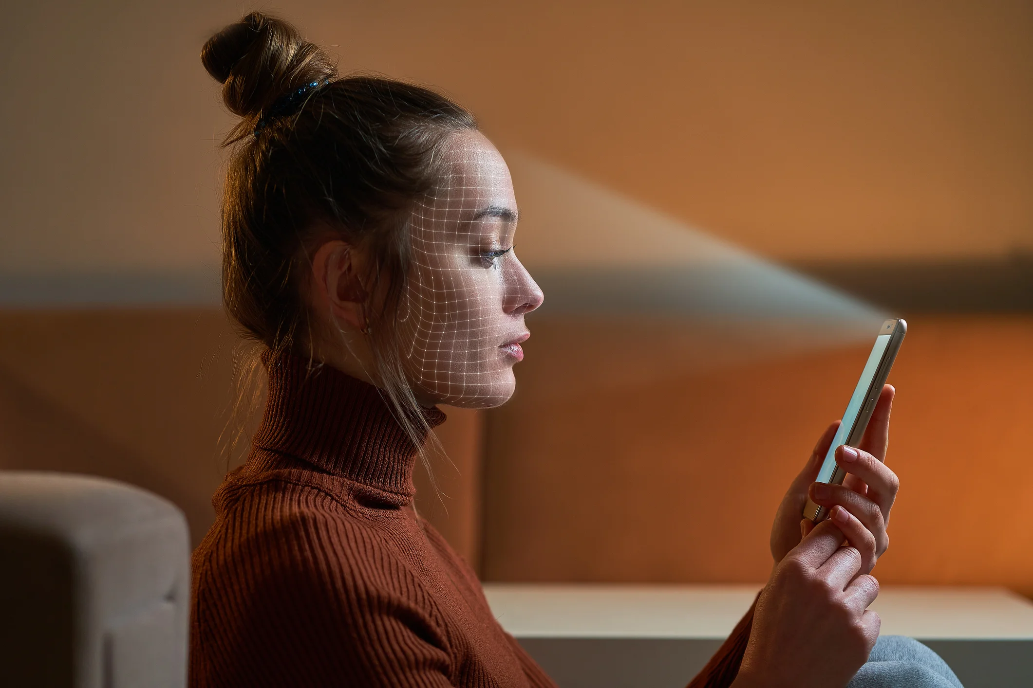Lady scanning her face