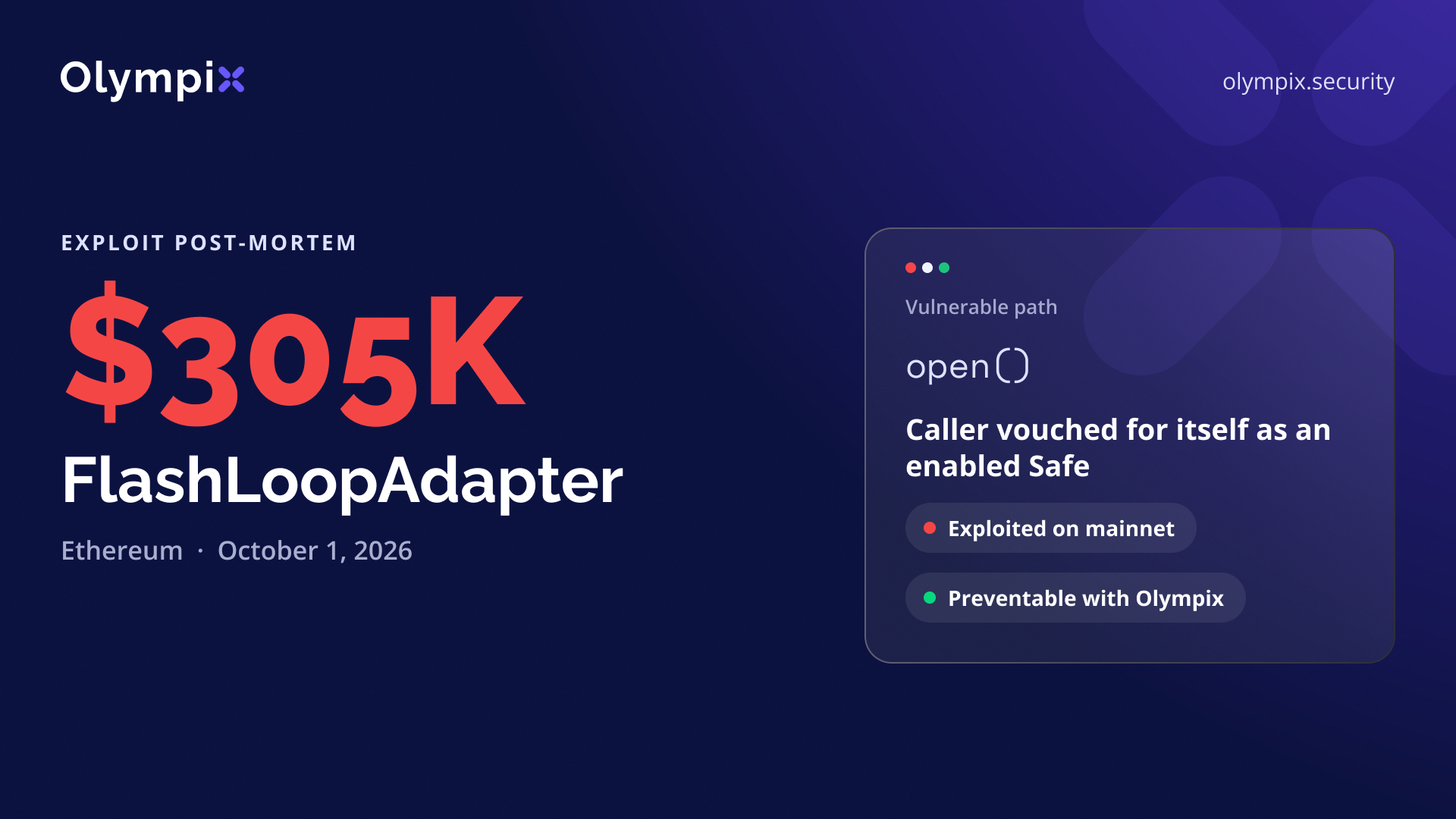 Cover image for "FlashLoopAdapter's $305K Loss and How Olympix Would Have Prevented It"