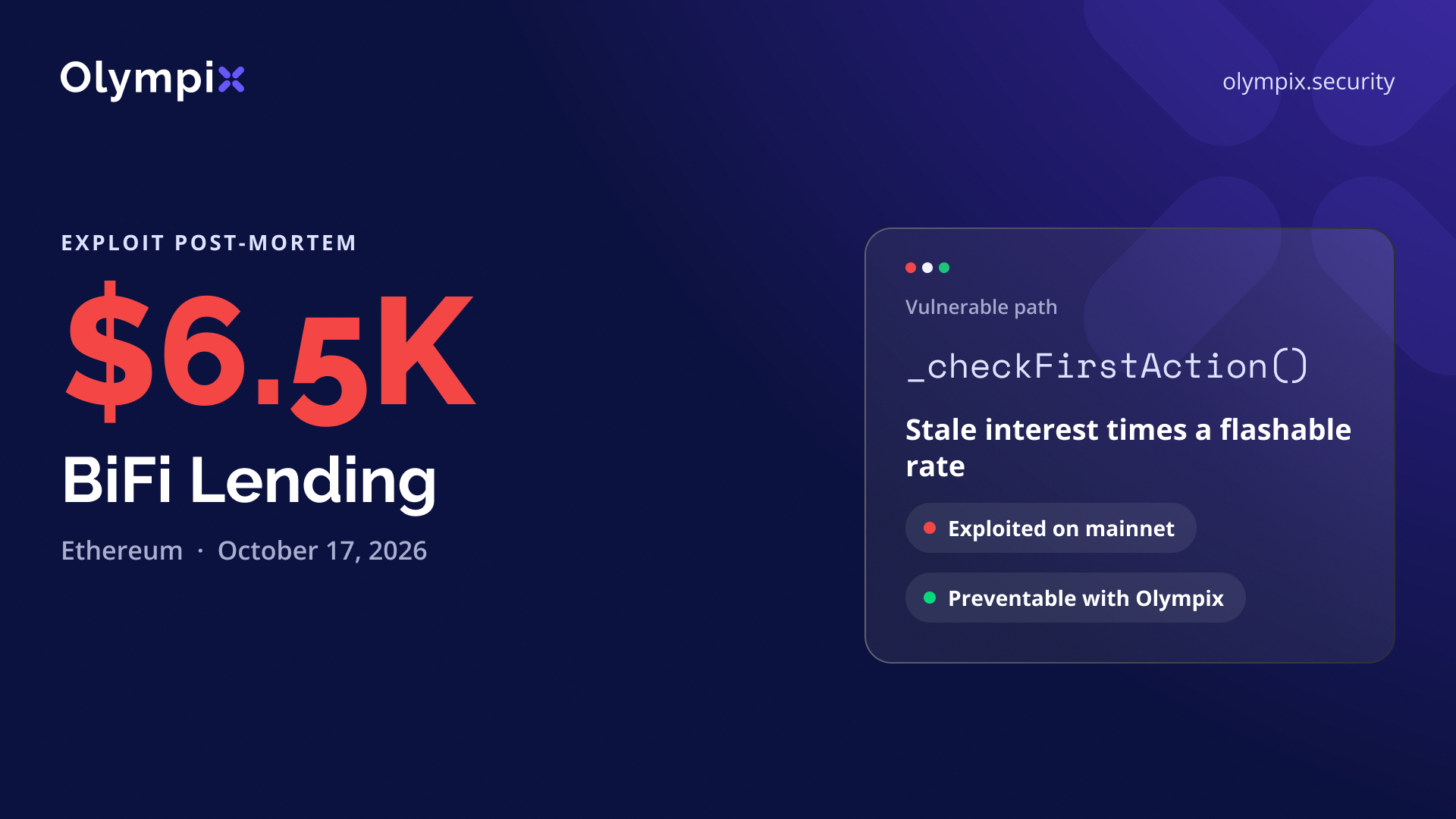 Cover image for "BiFi Lending's $6.5K Loss and How Olympix Would Have Prevented It"