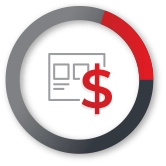 Gray clipboard with three horizontal lines and a large red checkmark on the lower right.