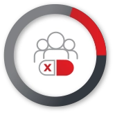 Icon showing three people with a red and white pill marked with a red X symbol.