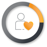 Circle chart with a user icon and an orange heart on the right side within the circle.
