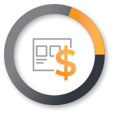 Circular progress bar with orange segment surrounding a document icon and a large orange dollar sign.