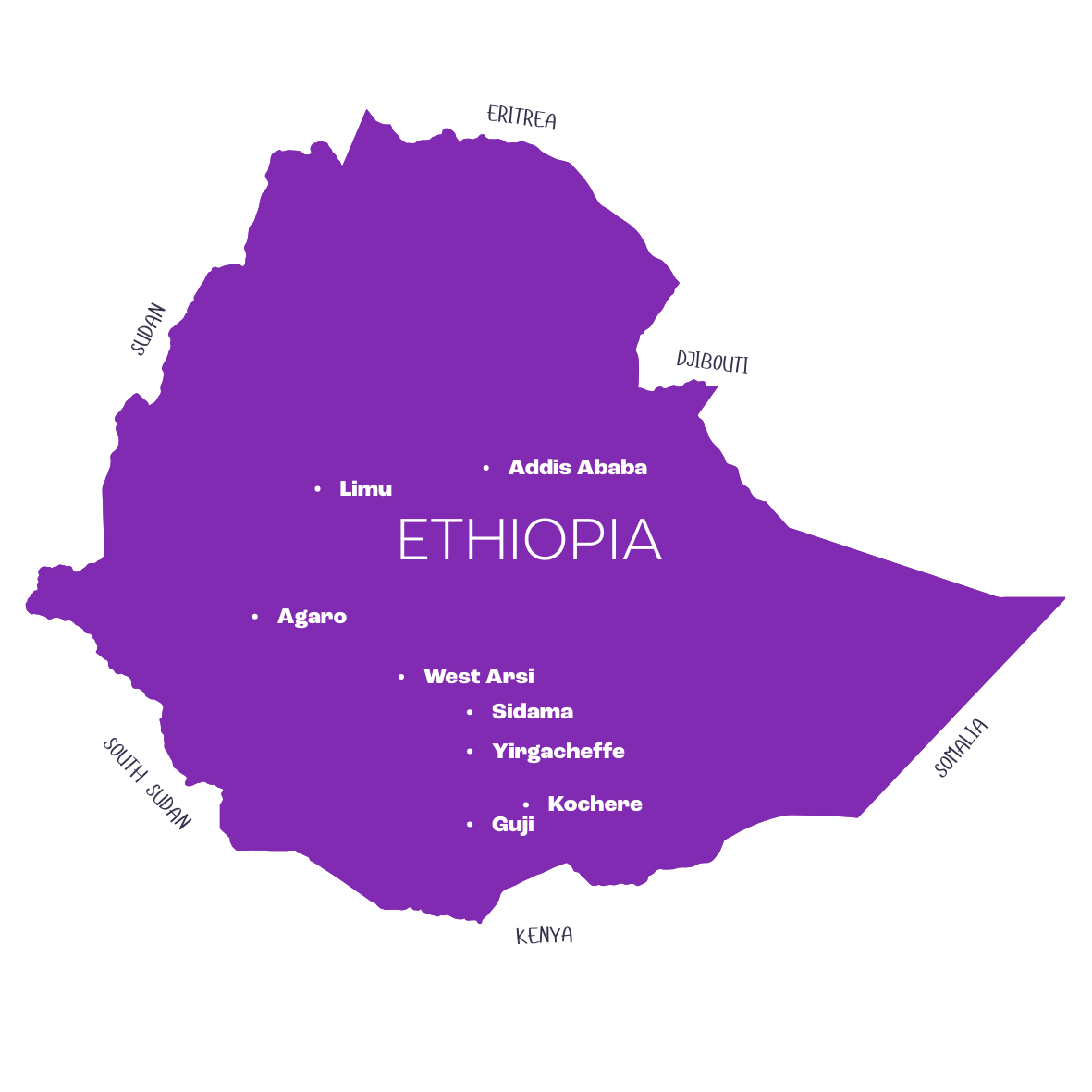 Map of Ethiopian Coffee Growing Regions