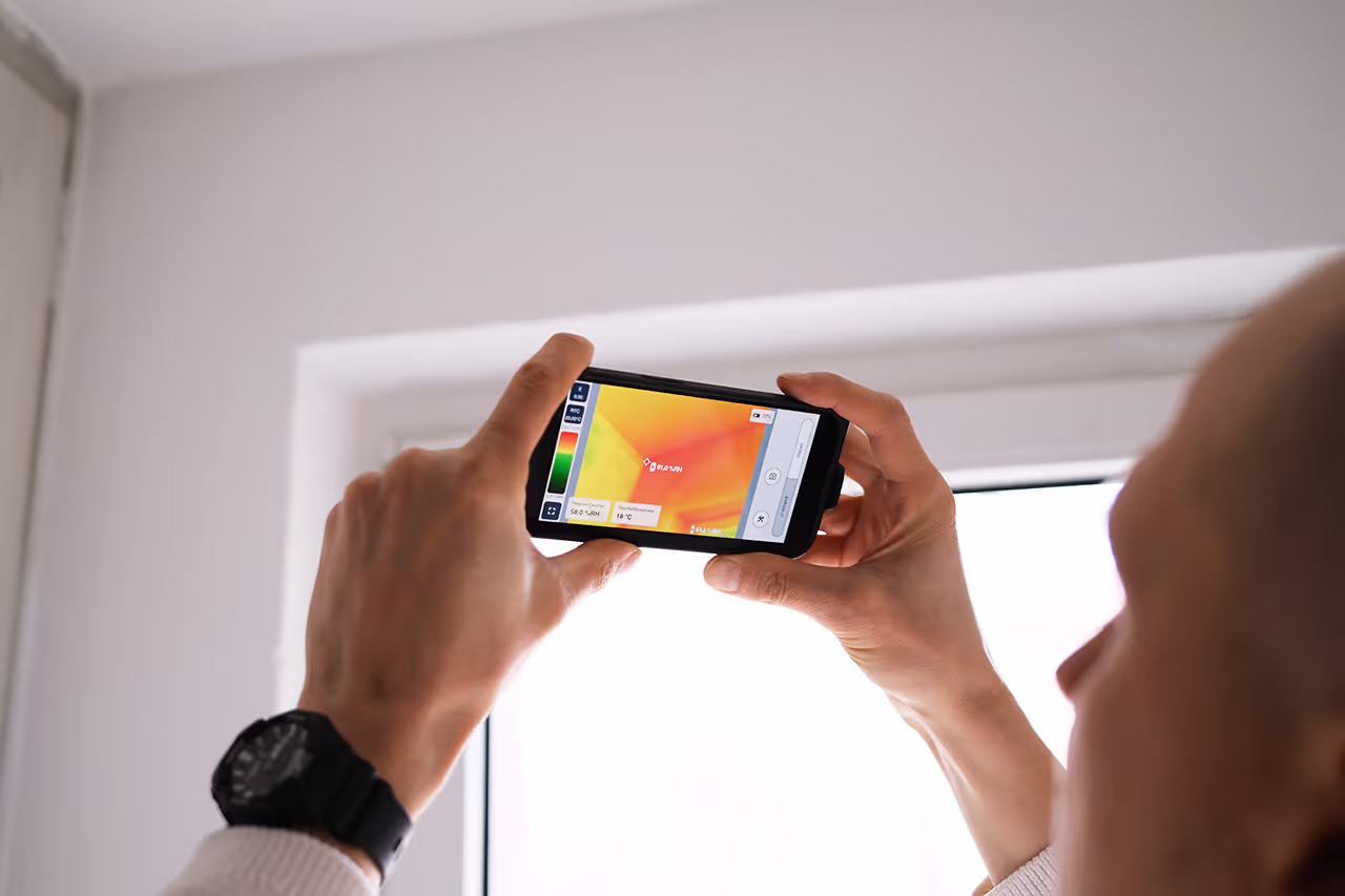 Baugutachter Jan Elsenhans führt eine Schimmelanalyse in Mössingen im Landkreis Tübingen durch