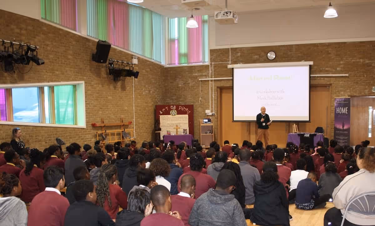 Mark Ballabon school giving a workshop at the Joan Roan School