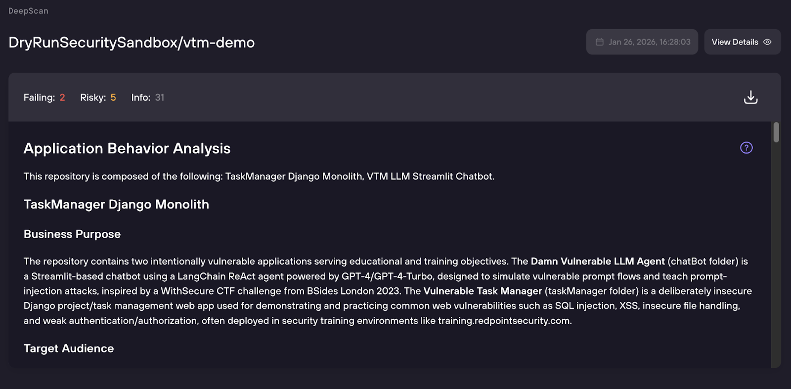 DeepScan assessment segment