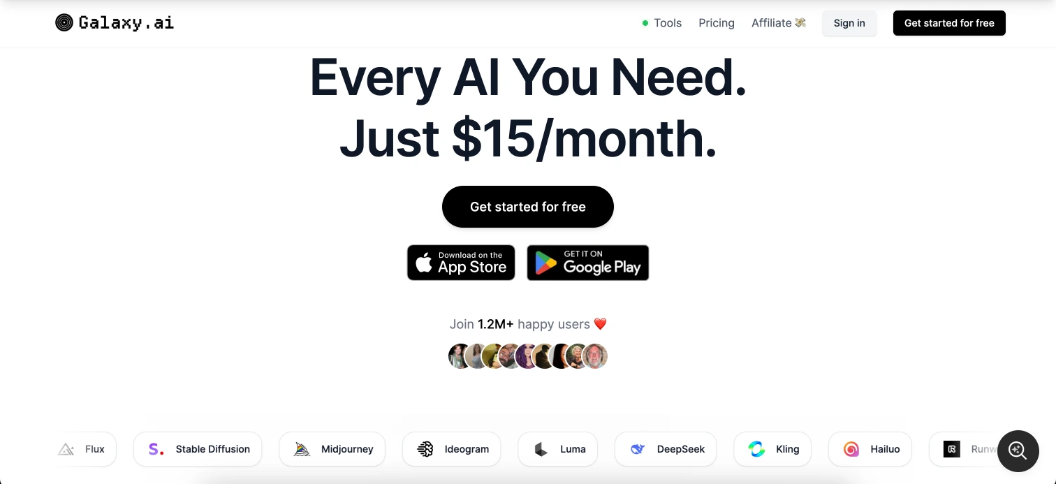 screenhot of Galaxy.ai website