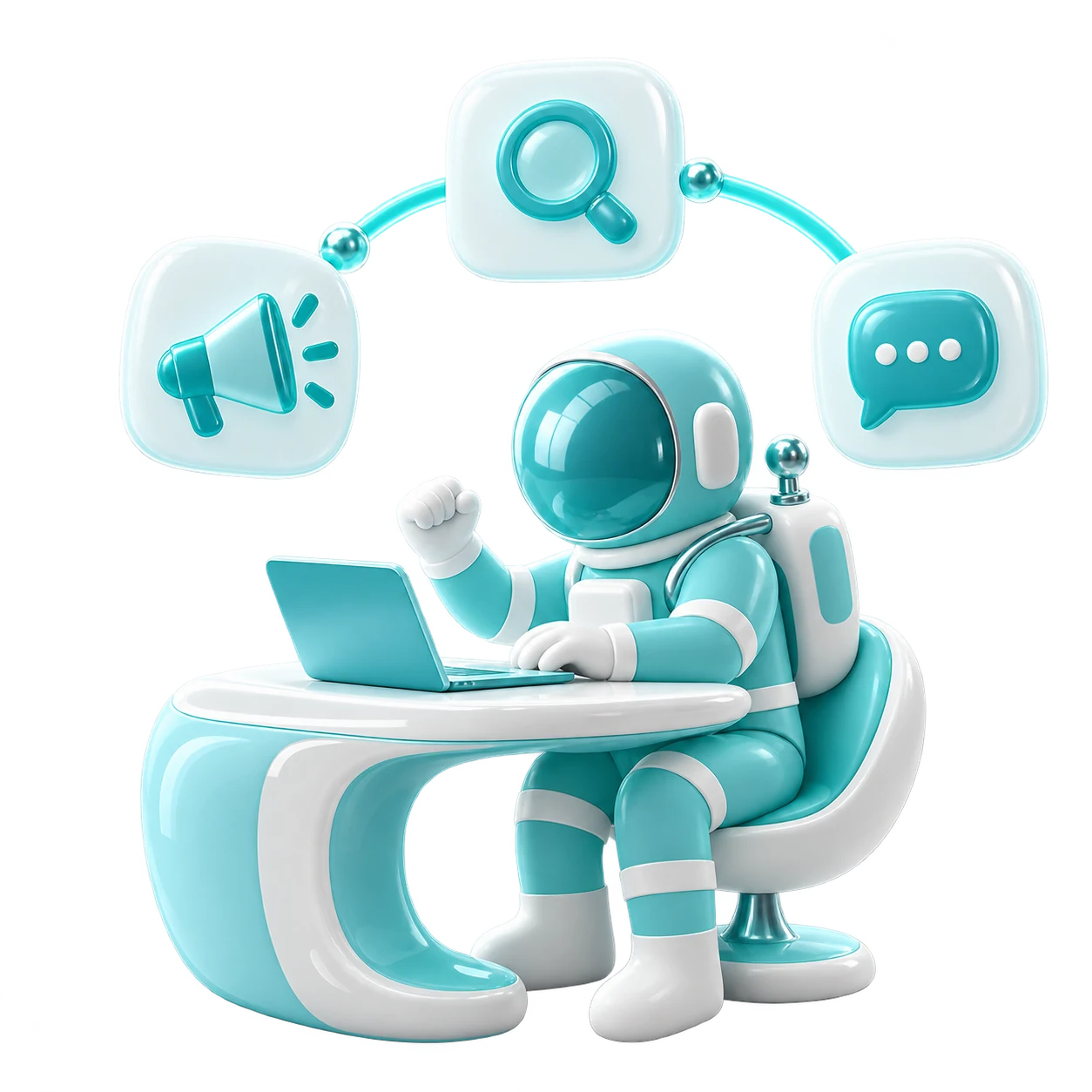 SimpleLab astronaut at marketing mission control
