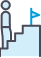 The icon of a person climbing up stairs with a tiny flag on top