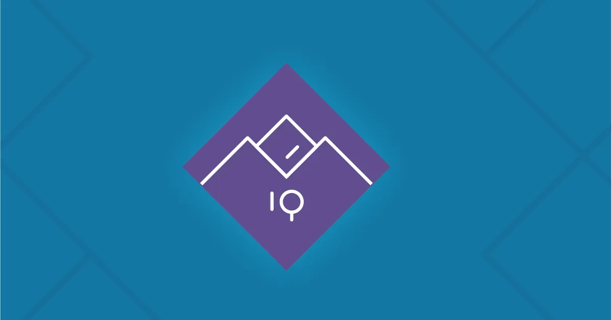 Purple Vantage IQ diamond icon on a Nozomi Networks blue grid background. 