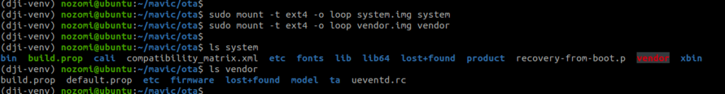 Vendor and system partition listing.