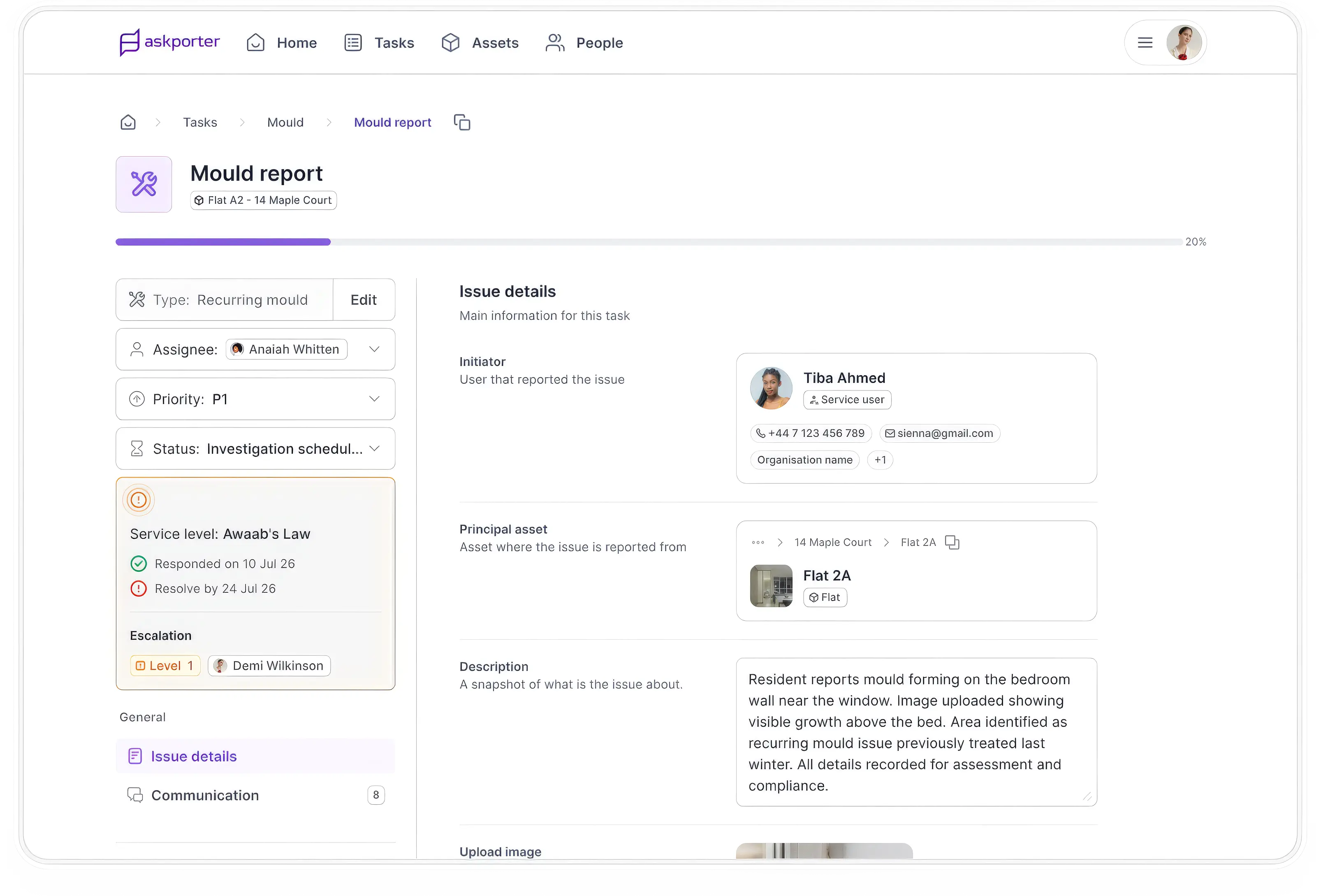 askporter mould report task interface