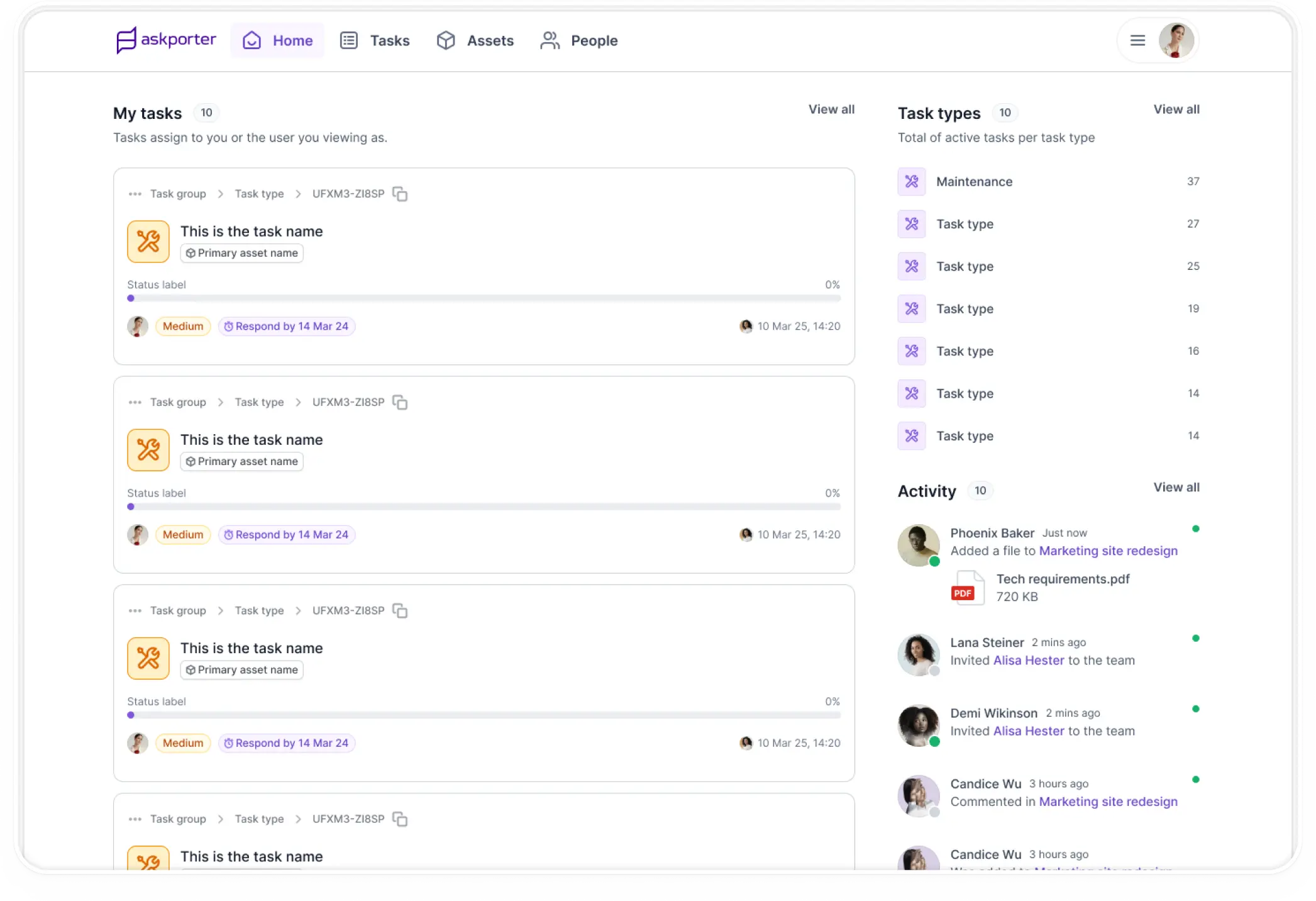 askporter task raiser interface