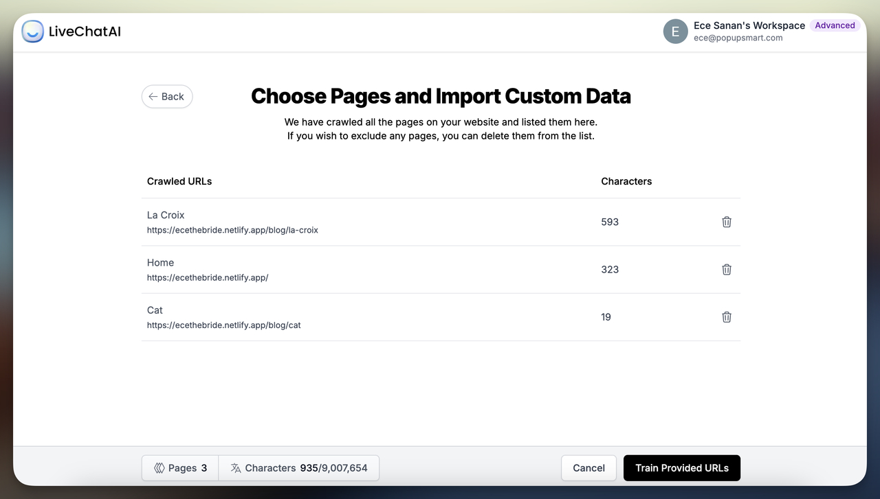 Crawl and extract content step on LCAI dashboard