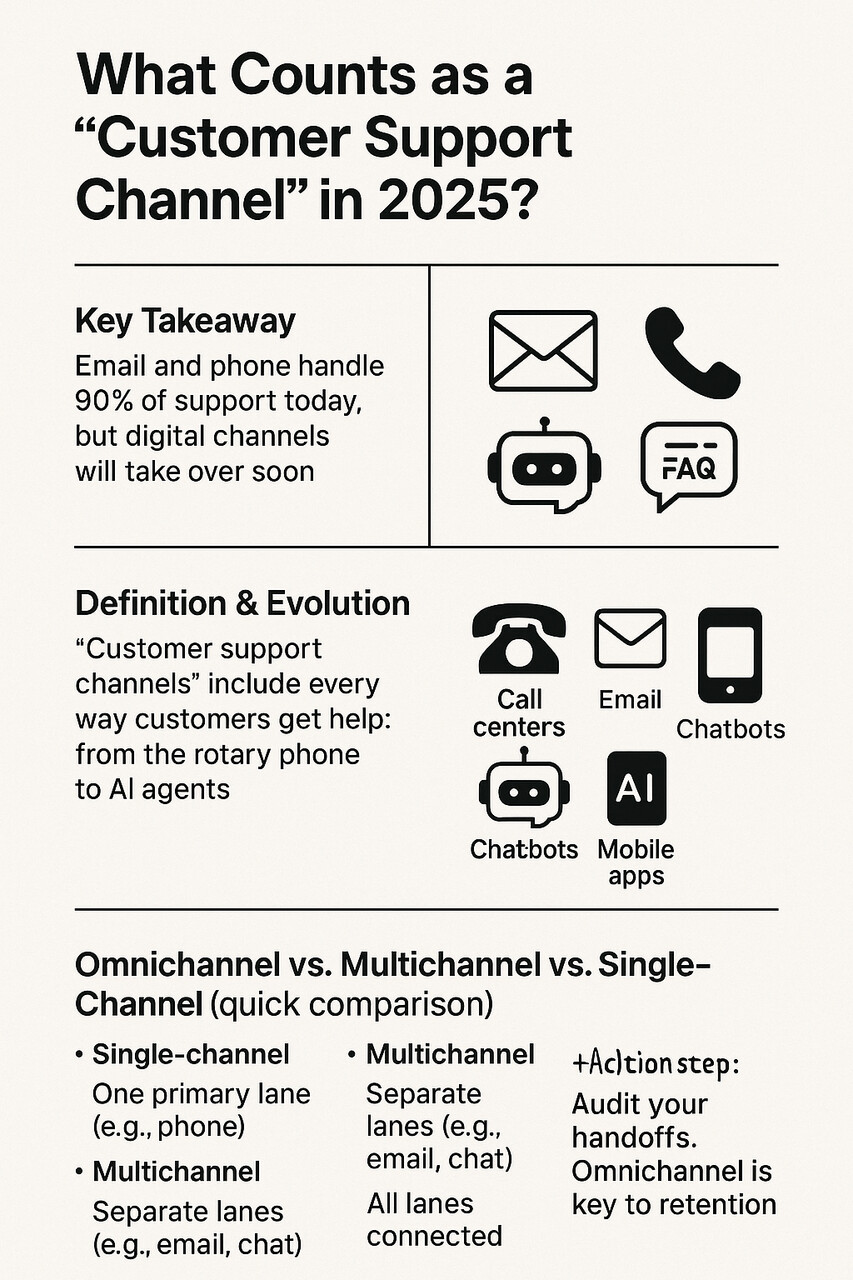 Infographic explaining what counts as customer contact channels in 2025
