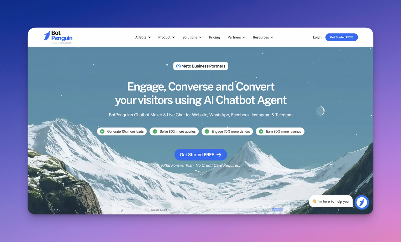 Image of Botpenguin.com's website landing page.