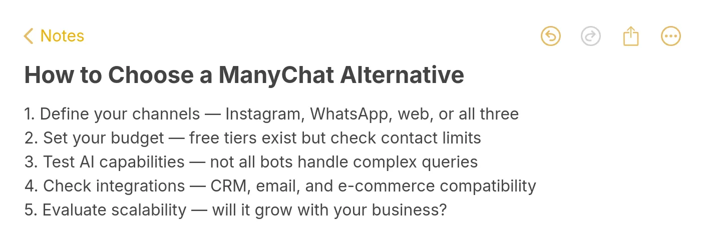 Five key decision factors for choosing the right ManyChat alternative for your business