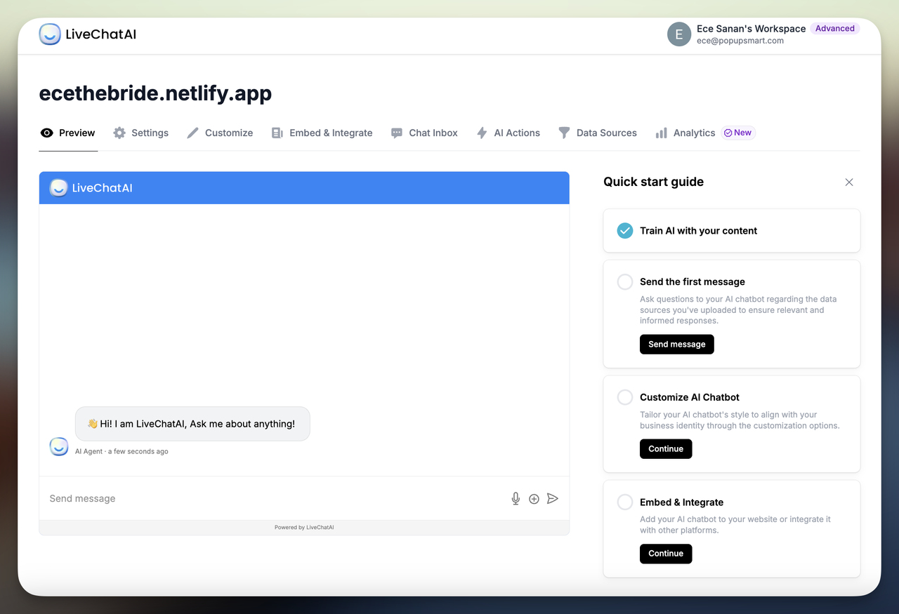 Train AI chatbot with imported website content on LiveChatAI