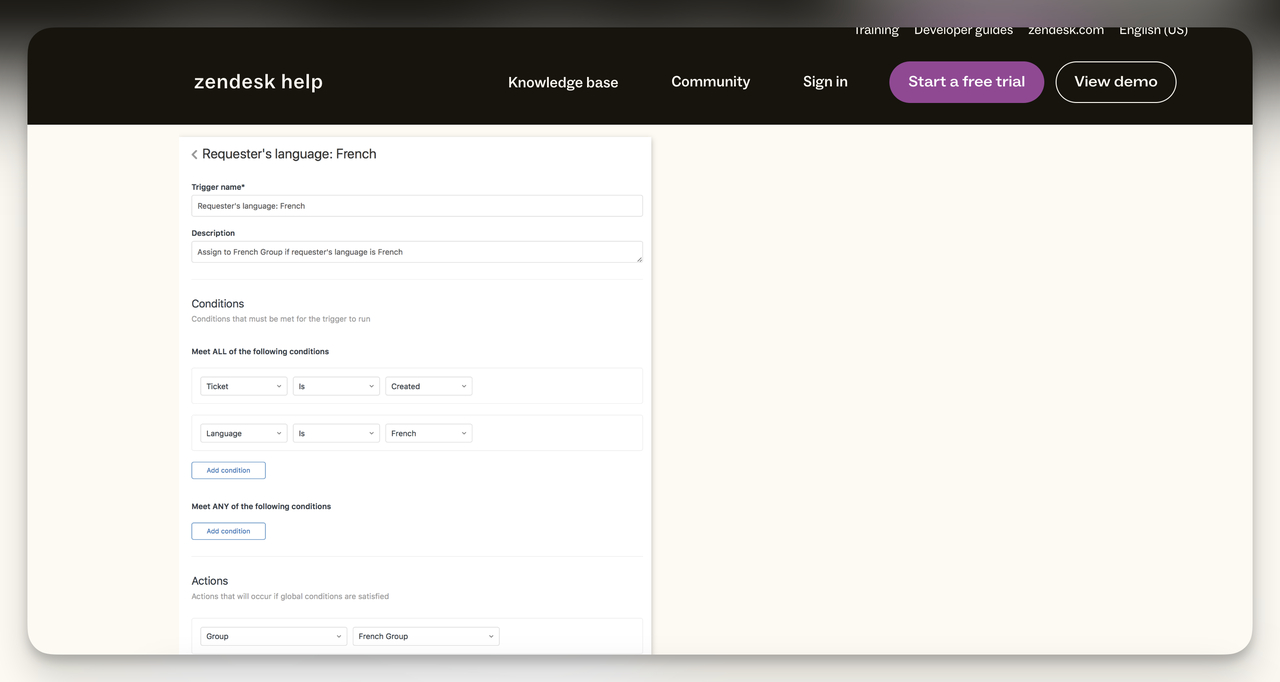 Zendesk multilingual customer support feature page showing language options and translation capabilities