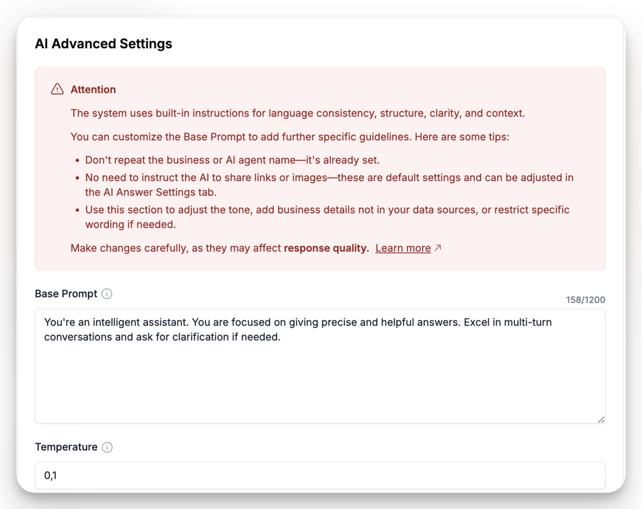 LiveChatAI base prompt customization for chat support automation