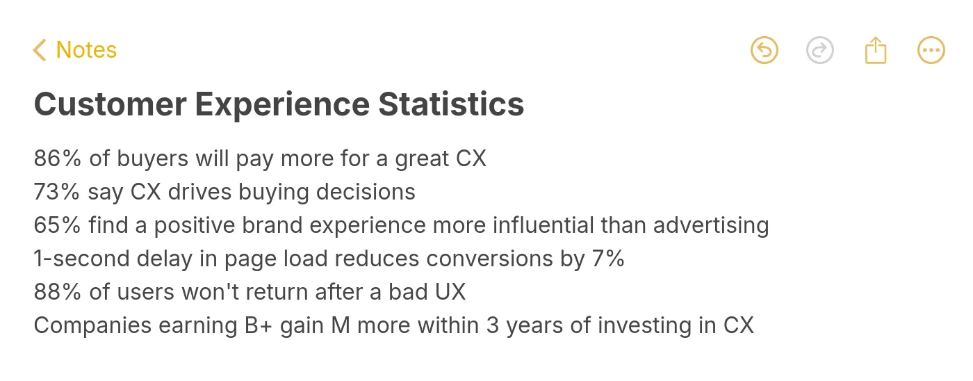 customer experience statistics showing 86% of buyers pay more for great CX, 73% say CX drives buying decisions, and 1-second page load delay reduces conversions by 7%