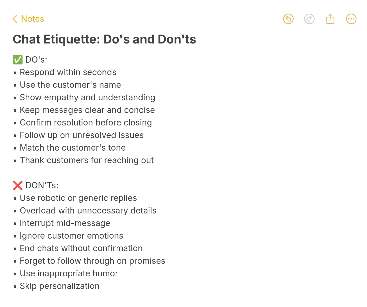 chat etiquette do's and don'ts checklist covering personalization, empathy, response timing, and professional closing
