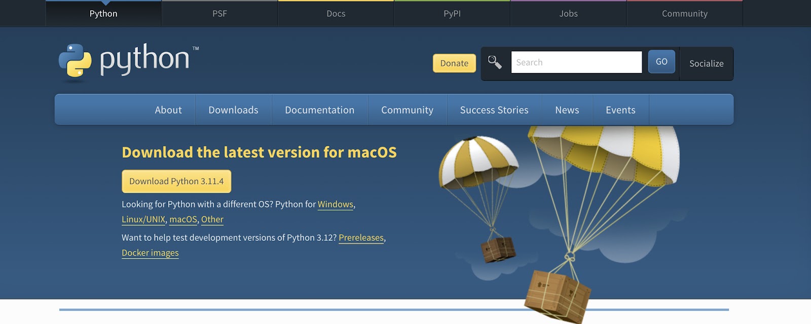 Python download page for setting up your ChatGPT training environment