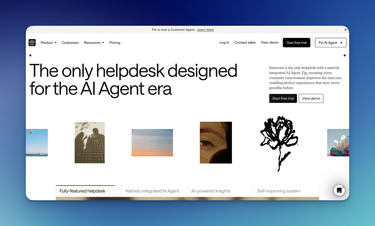 Intercom conversational customer support platform with AI agent and live chat features