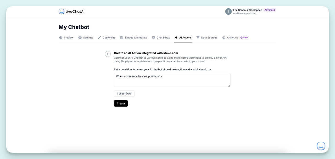 Define the trigger condition for ticket triage AI Action