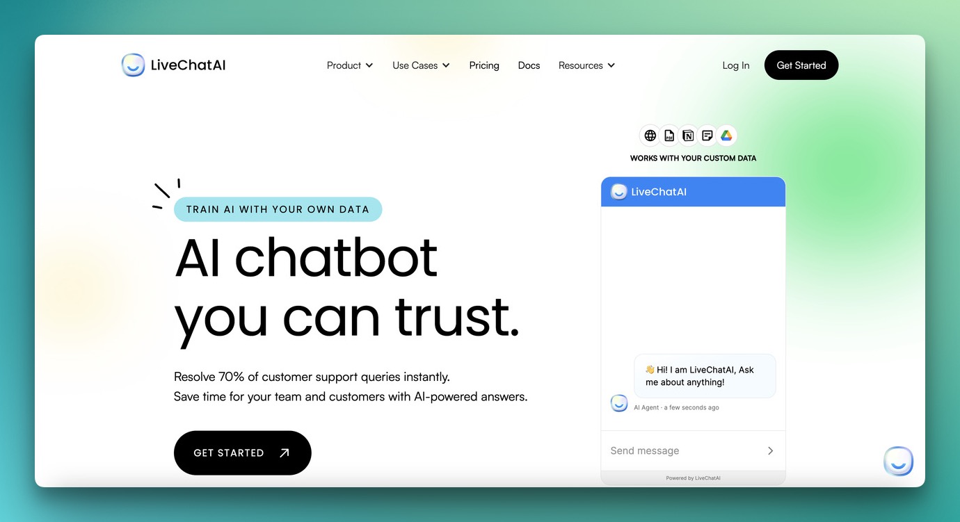 the homepage of LiveChatAI for chat surveys