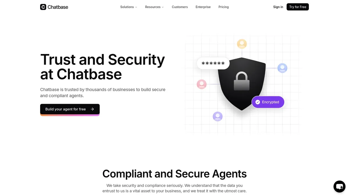 Chatbase homepage promoting AI chatbot builder trained on your website content and files