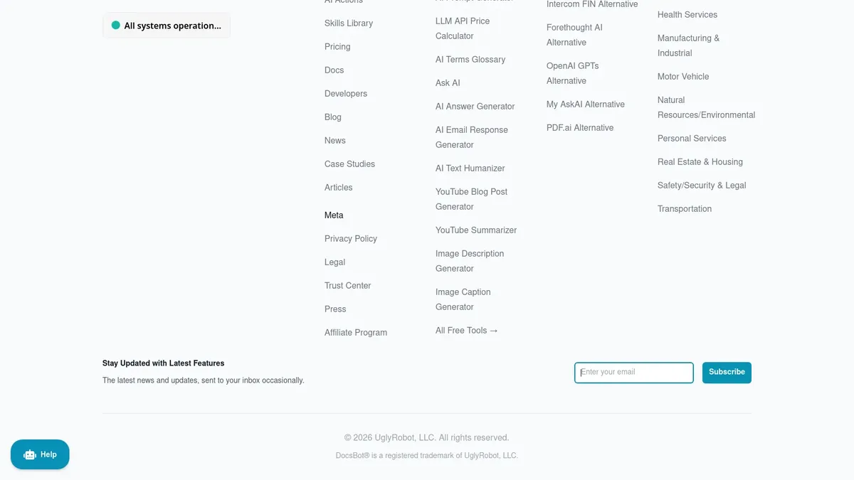 DocsBot AI homepage advertising custom ChatGPT bots trained on your documentation and content