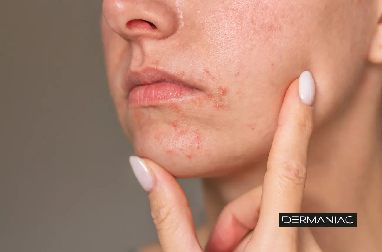 mujer con dermatitis perioral alrededor de la boca