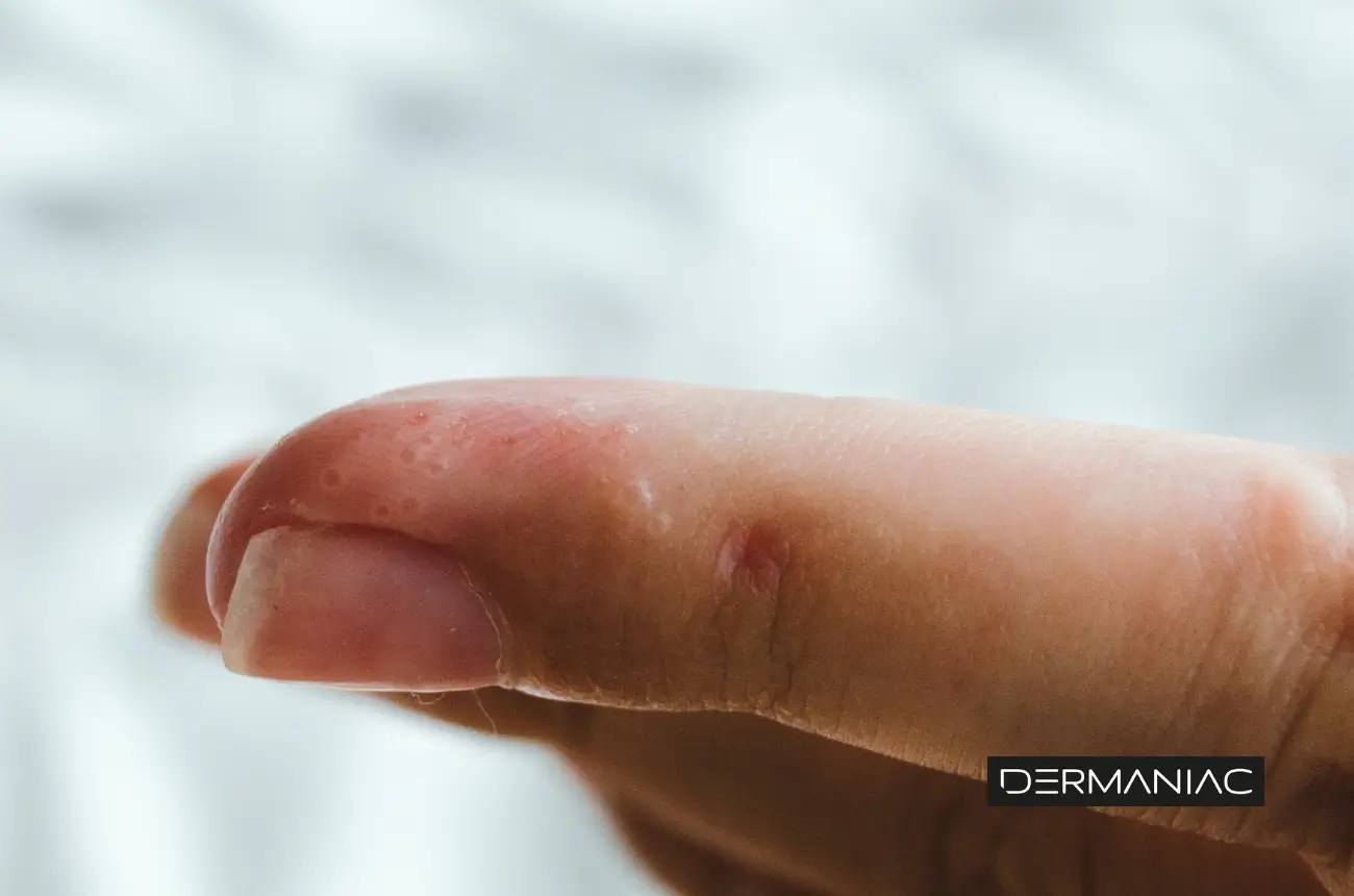 Dedos de las manos con pequeñas ampollas (dishidrosis)
