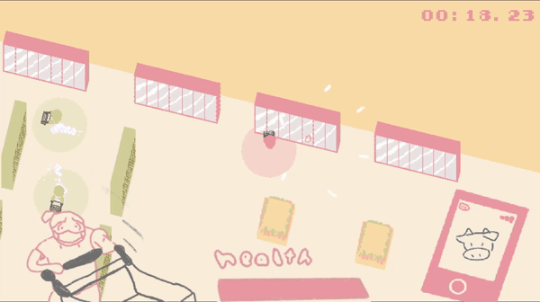 A gif of gameplay of Steve's "grocery story"