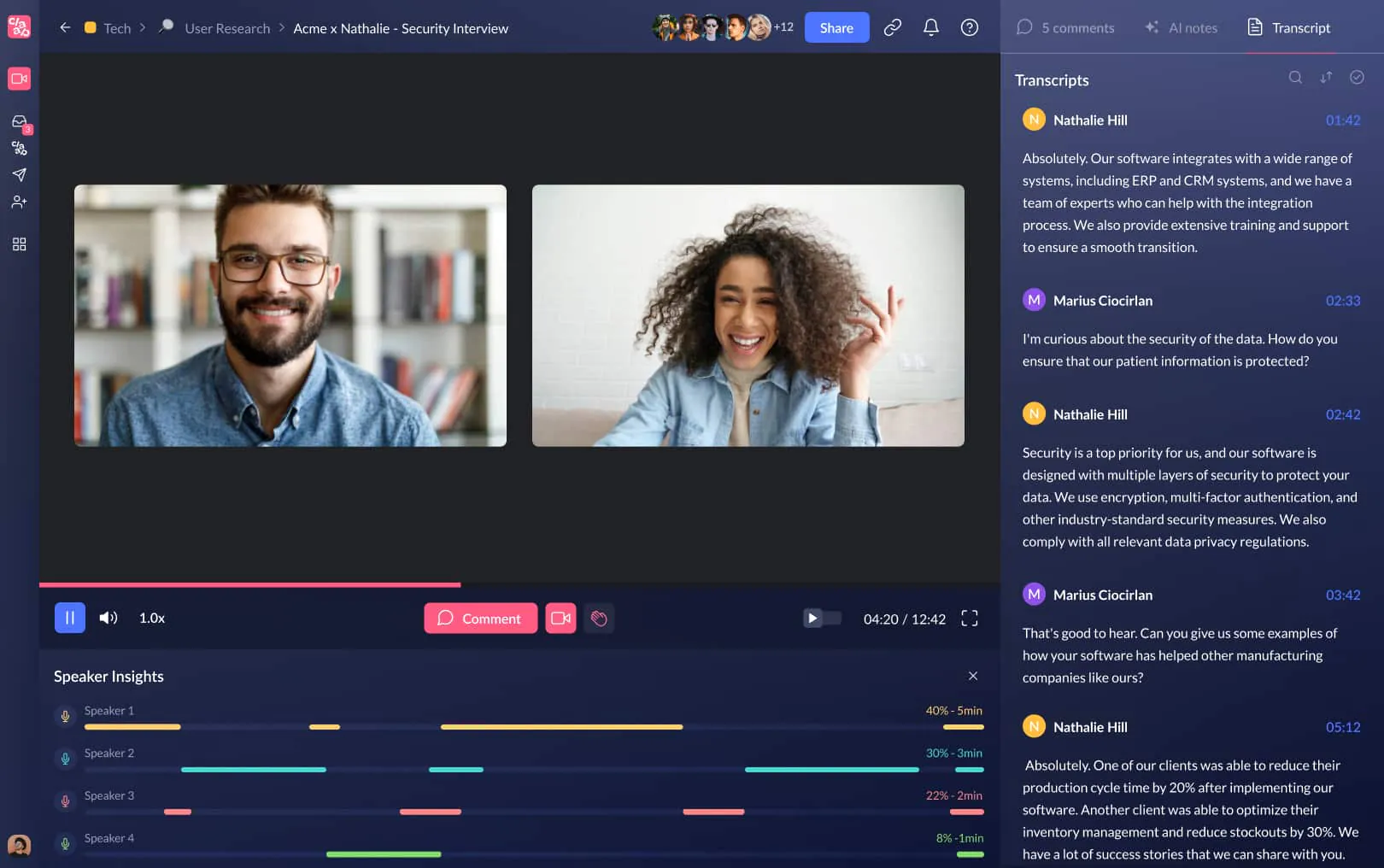 Image showing an interface of Claap, a virtual meeting platform