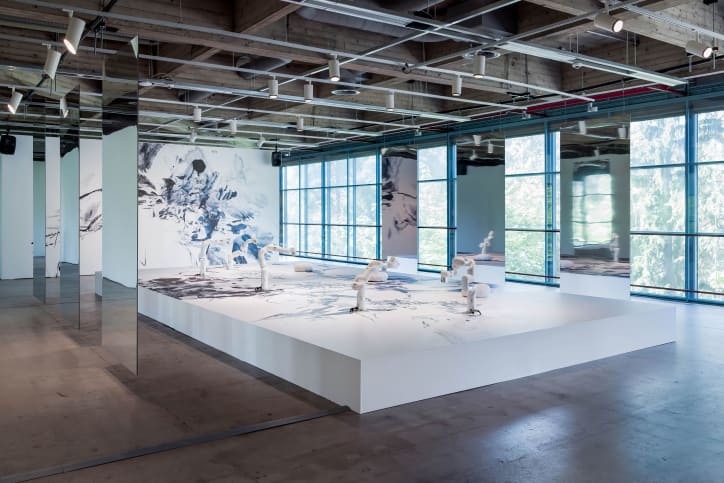 Sougwen Chung, Assembly Lines , 2022. Installation view at In Search of the Present exhibition, EMMA – Espoo Museum of Modern Art, Finland. Photo: Paula Virta / EMMA.