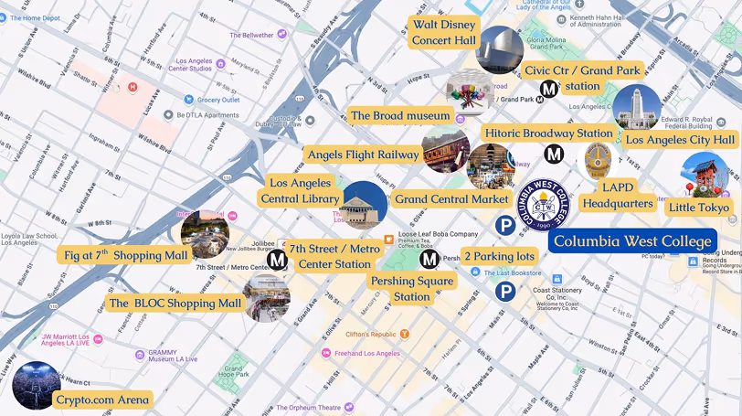 学校周辺のレストランエリア