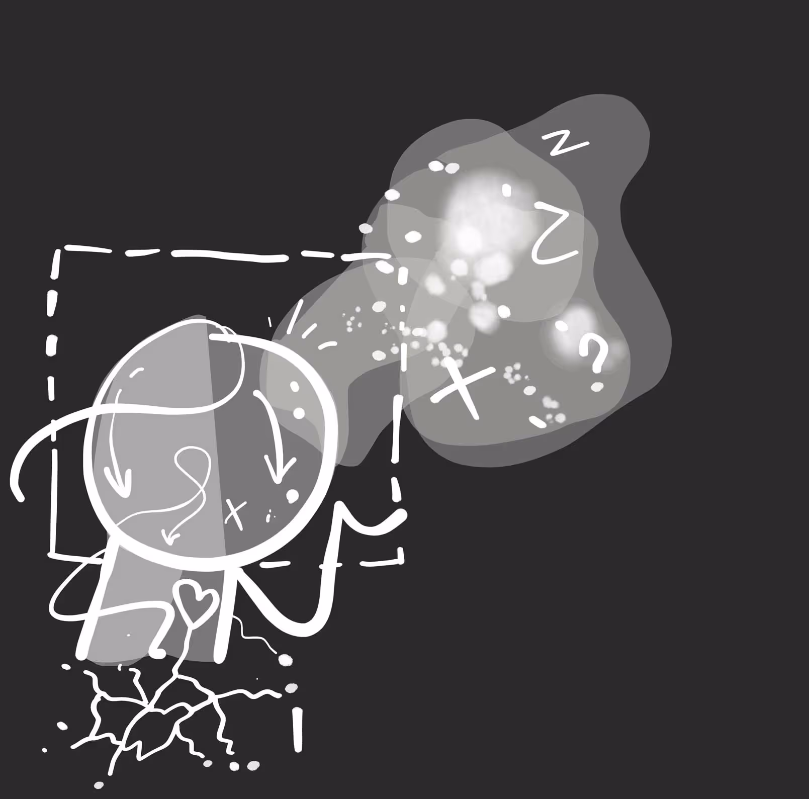 monotone Illustration einer verkopften Person