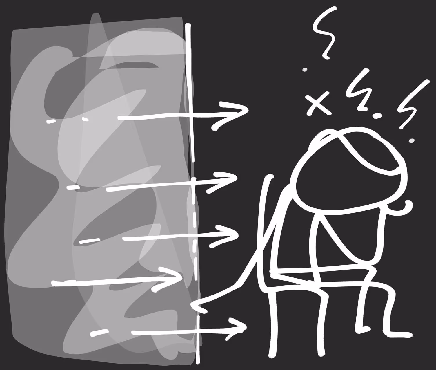 monotone Illustration einer überforderten Person