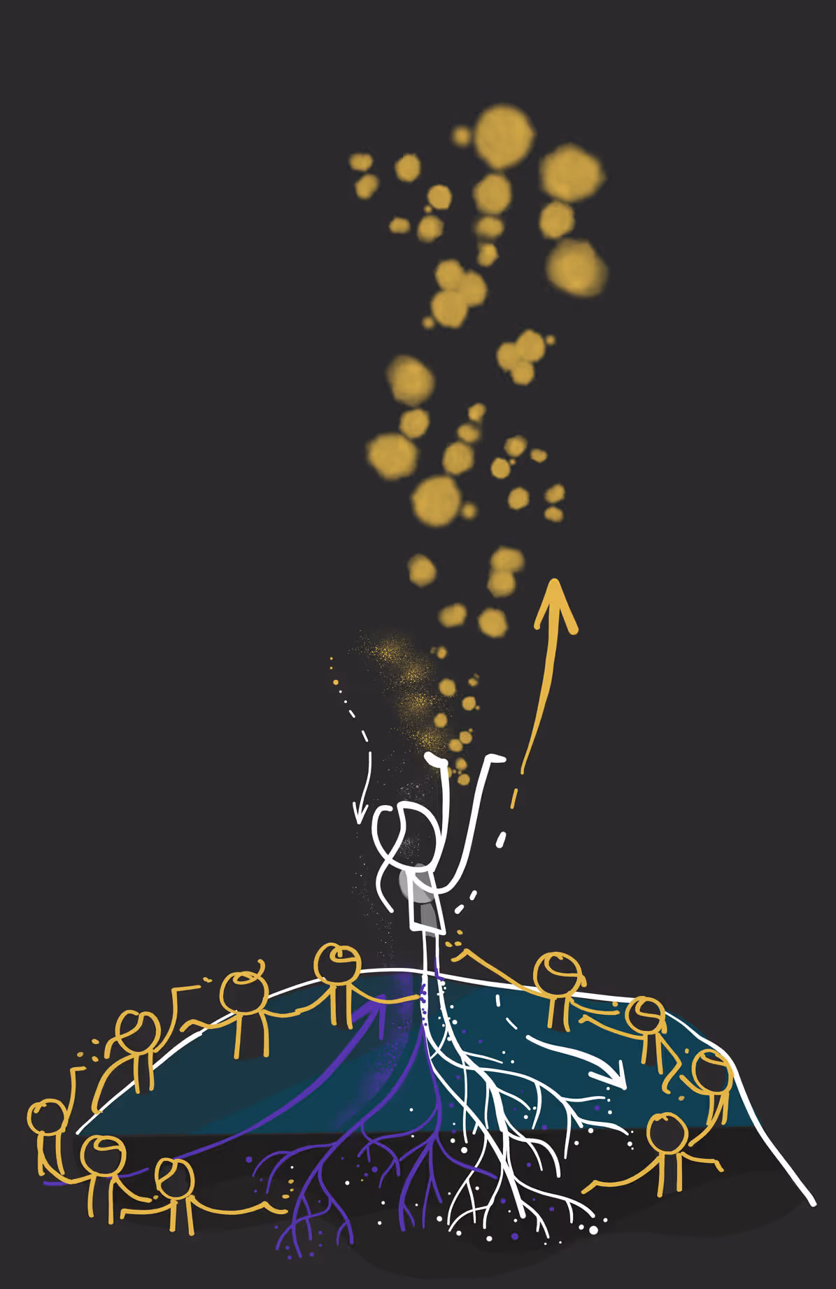 Illustration eines Menschenkreises mit Partikeln