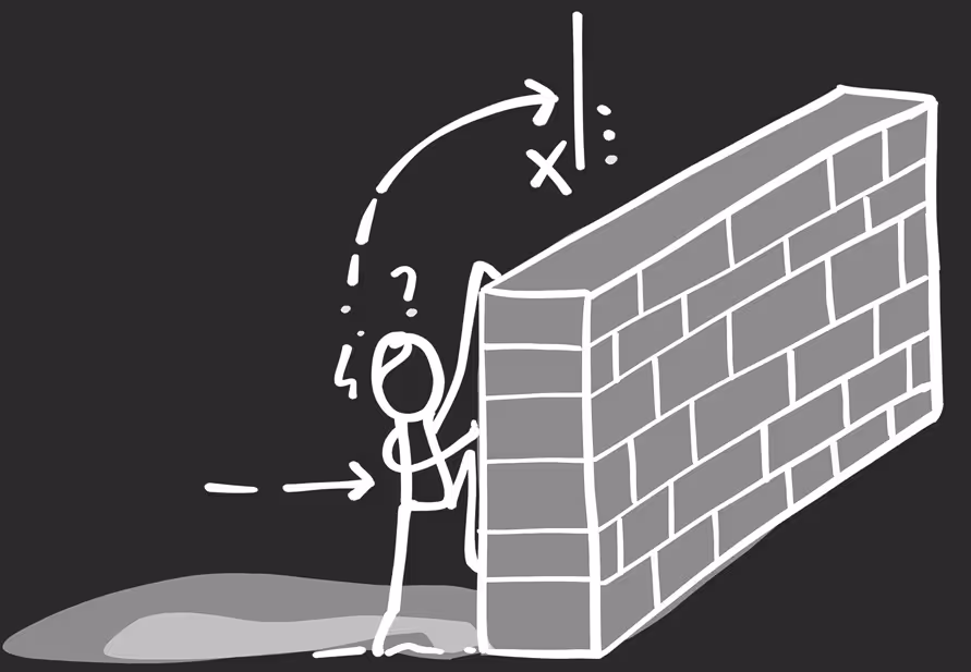 Illustration eines Menschen der über eine Mauer möchte