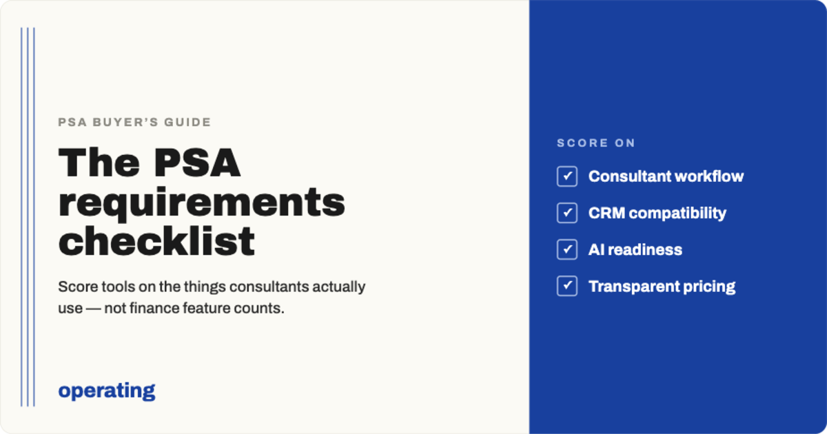 Operations lead reviewing a modern PSA requirements checklist for an agile services firm